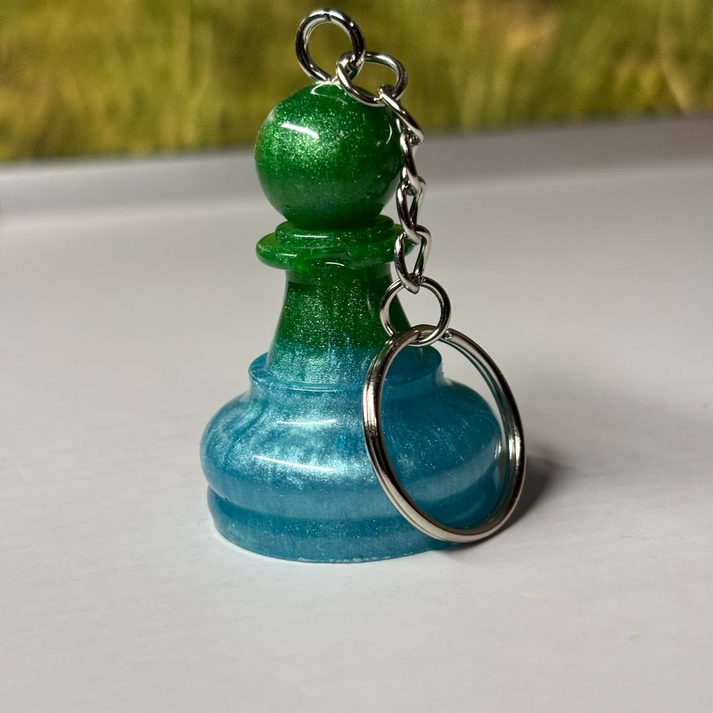 Green Blue Pawn - Handmade Resin Keychain - Large Edition
