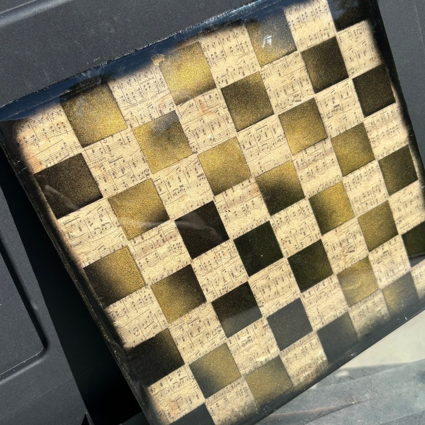 Vintage Brown Music - Resin Coated Chess Board