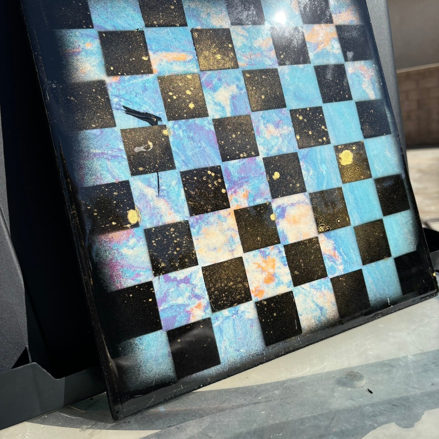 Marble Blue - Resin Coated Chess Board