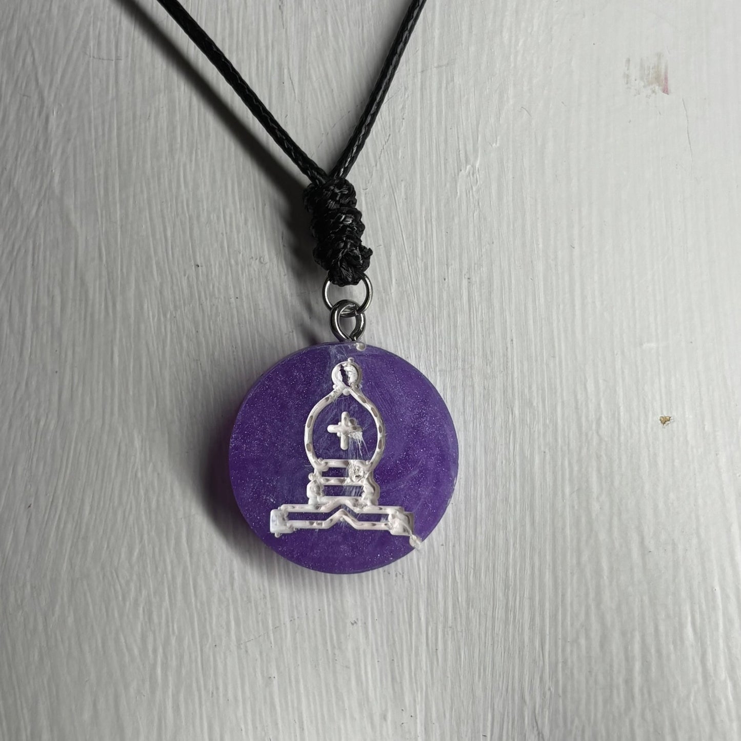 Purple Bishop - Handmade Resin Chess Necklace