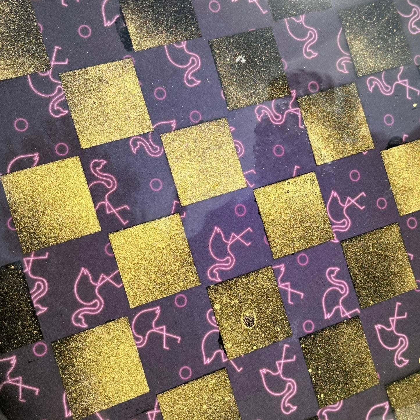 Golden Pink Flamingo - Resin Coated Chess Board