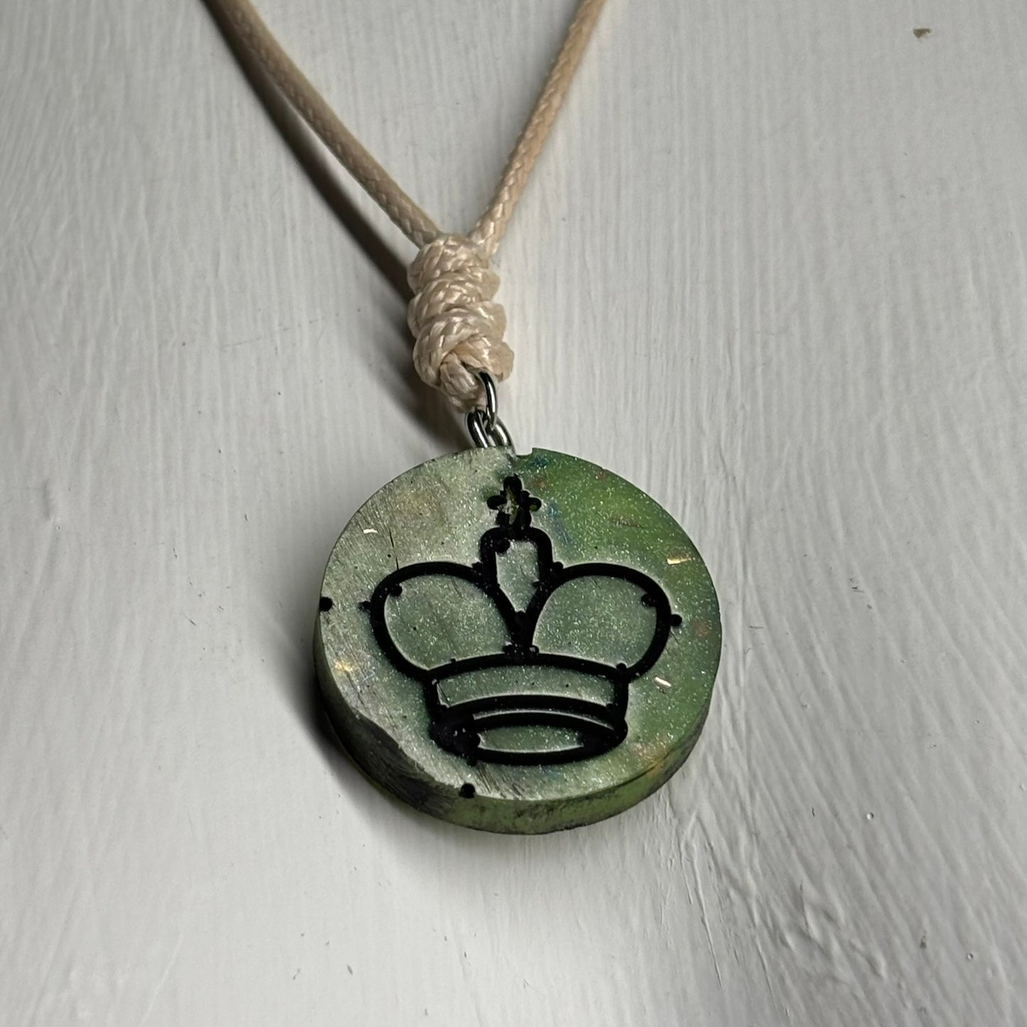 Cream Green King - Handmade Resin Chess Necklace