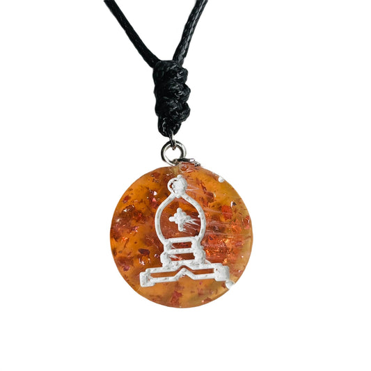 Orange Amber Bishop - Handmade Resin Chess Necklace