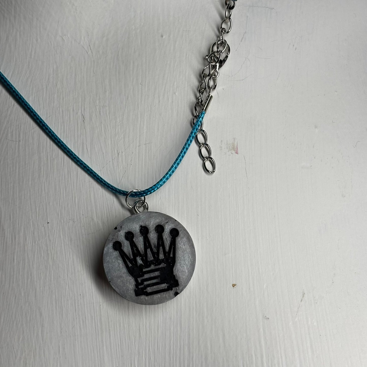 Cool Gray King - Handmade Resin Chess Necklace