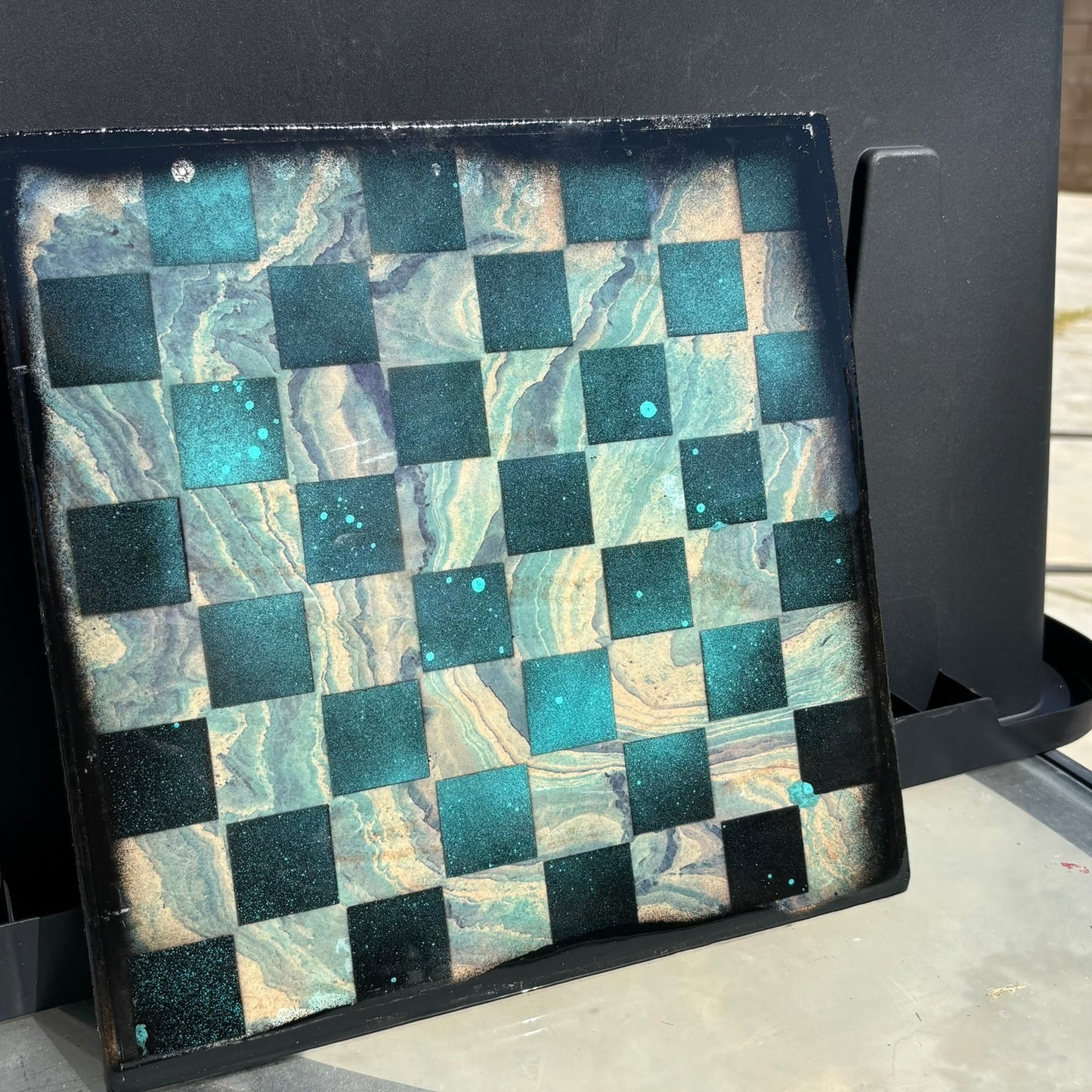 Speckled Blue - Resin Coated Chess Board
