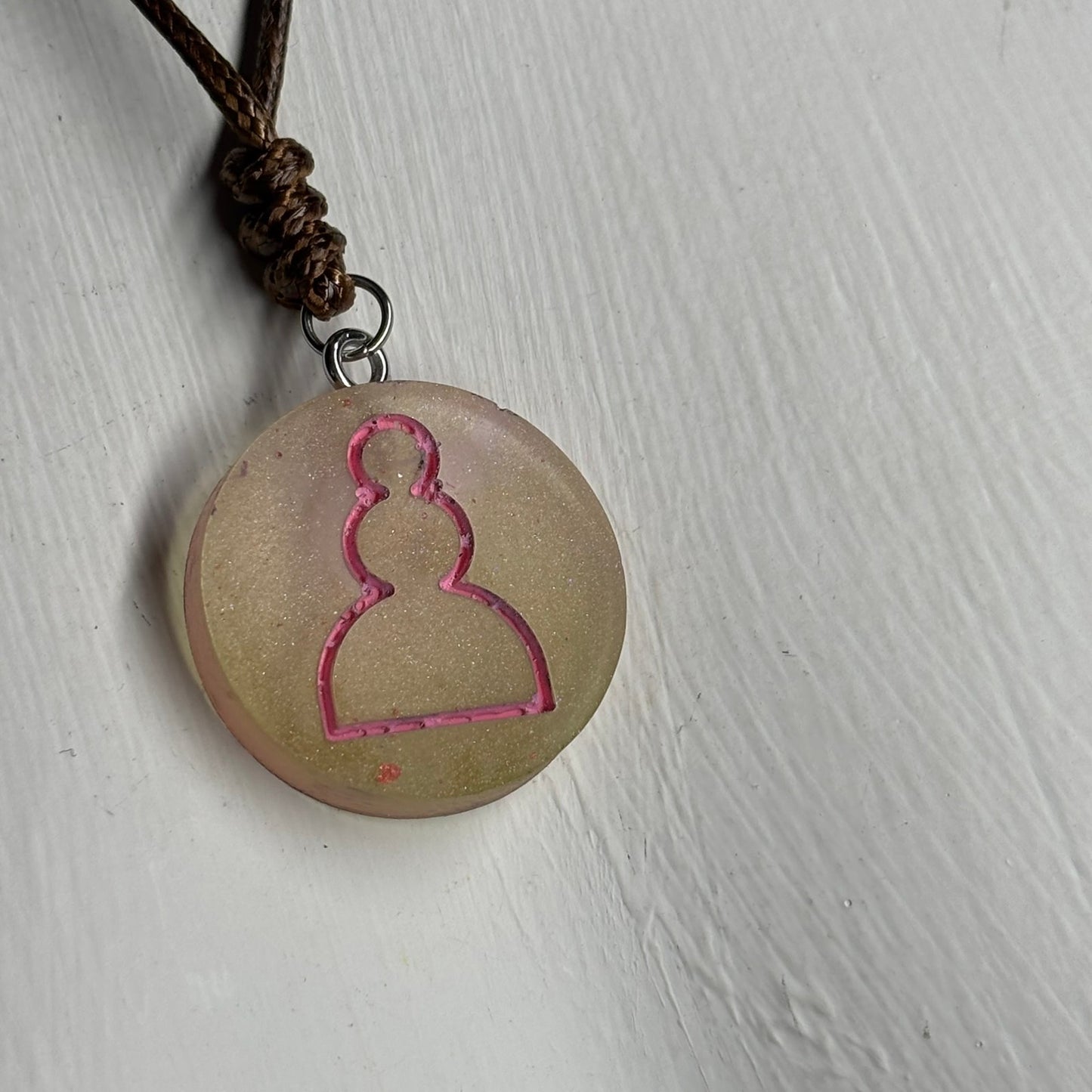 Clear Pink Pawn - Handmade Resin Chess Necklace