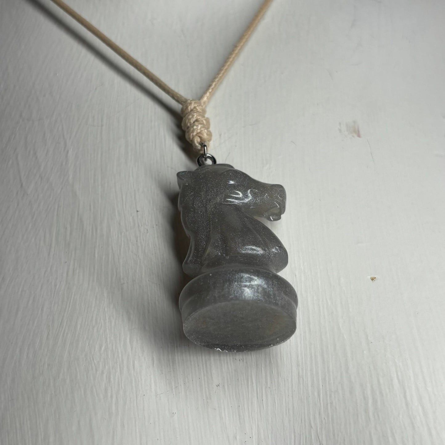 Silver Gray Knight - Handmade Resin Chess Necklace