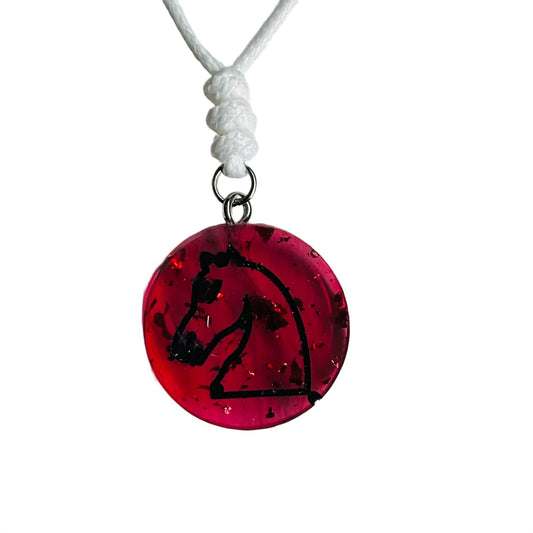 Sparkle Red Knight - Handmade Resin Chess Necklace