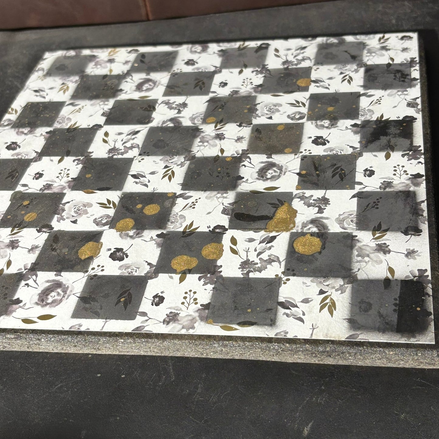 Black & White Golden Drip - Scrapbook Chess Board
