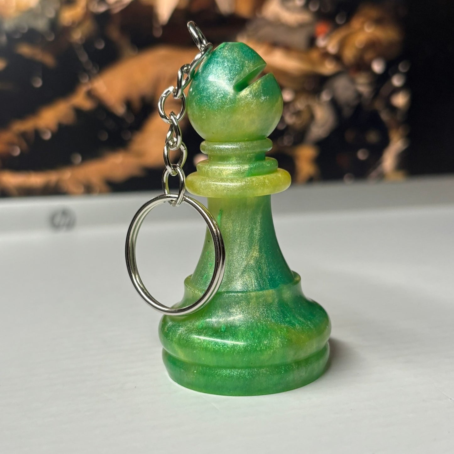 Lime Green Bishop Swirl - Handmade Resin Keychain - Large Edition