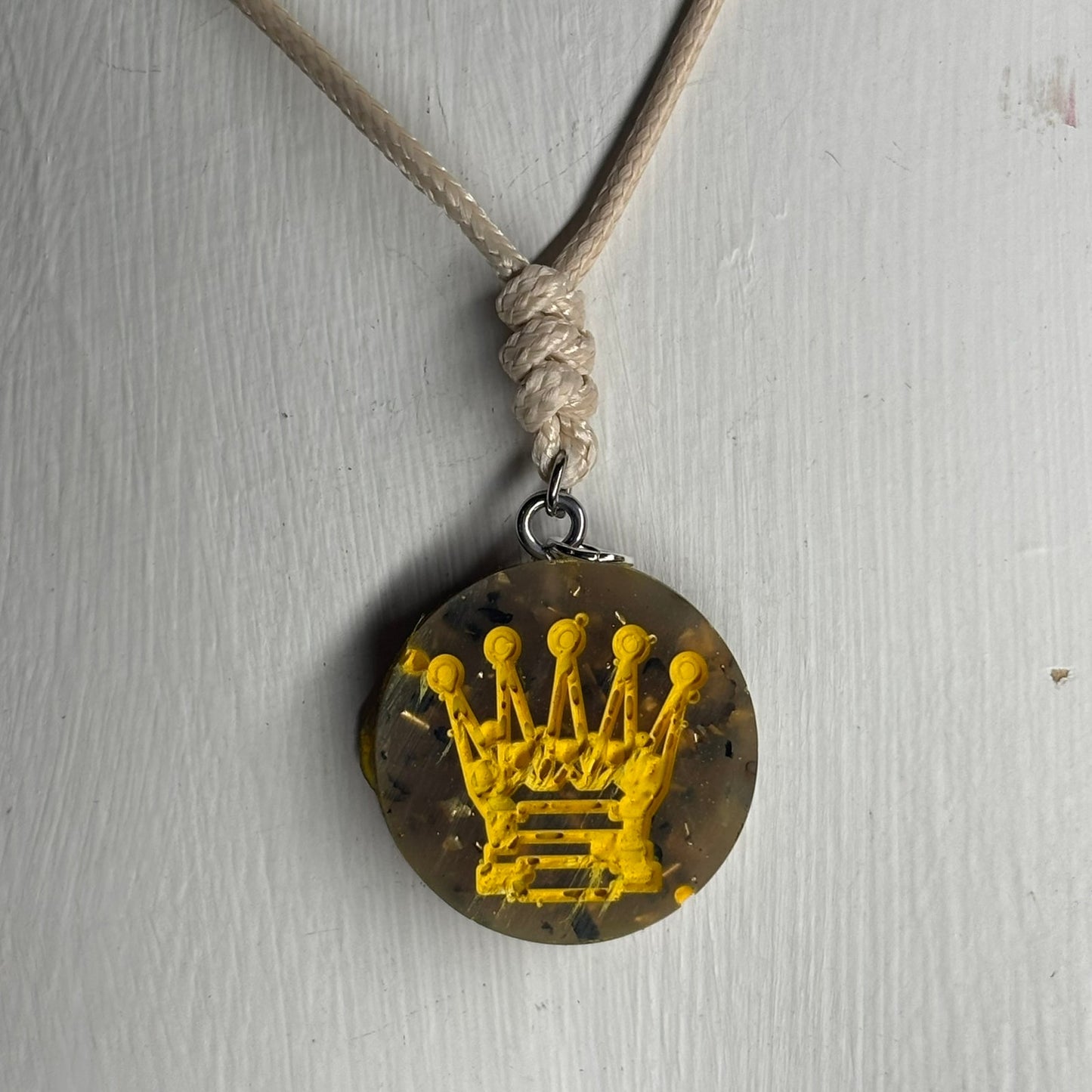 Vintage Yellow Print Queen - Handmade Resin Chess Necklace