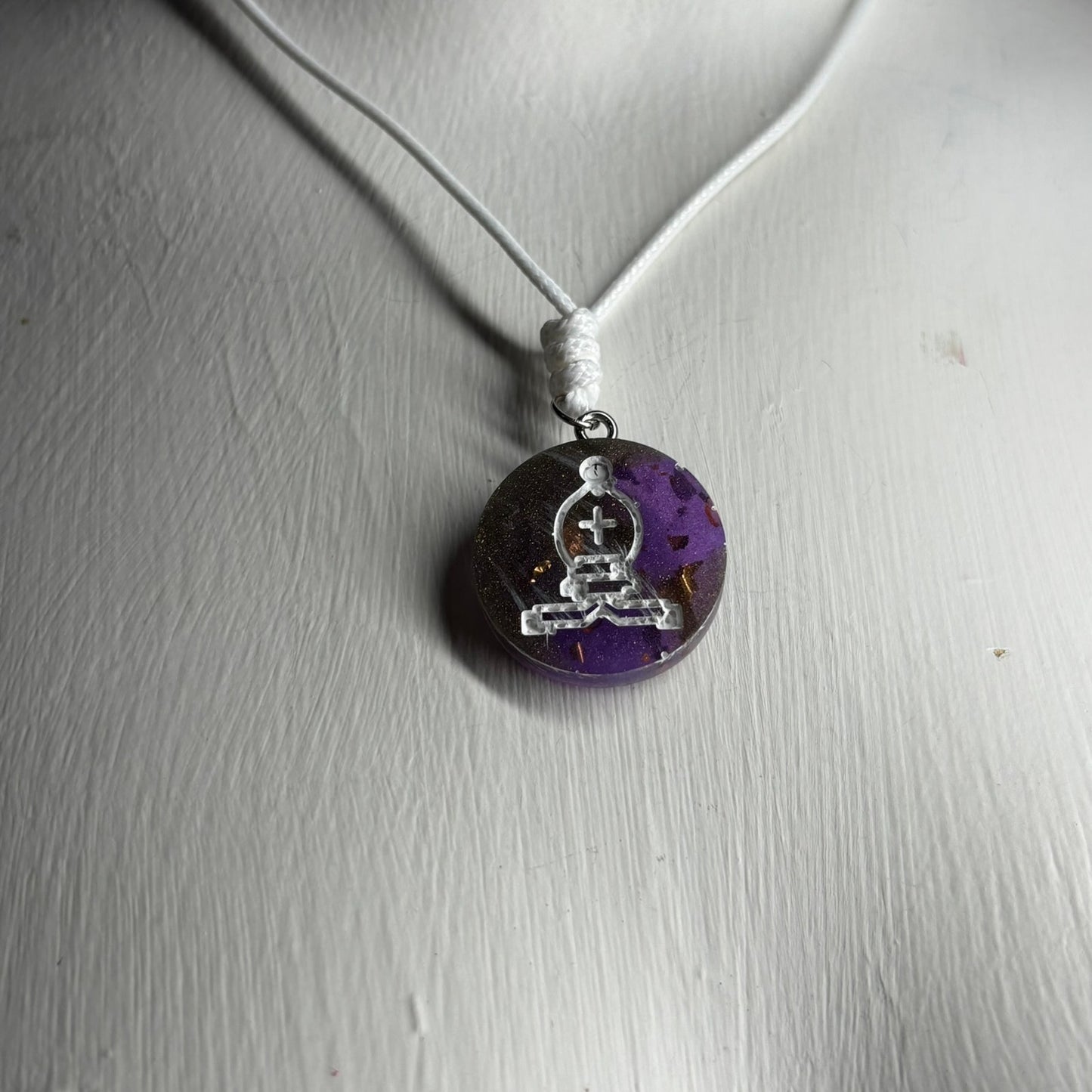Iced Purple Bishop - Handmade Resin Chess Necklace