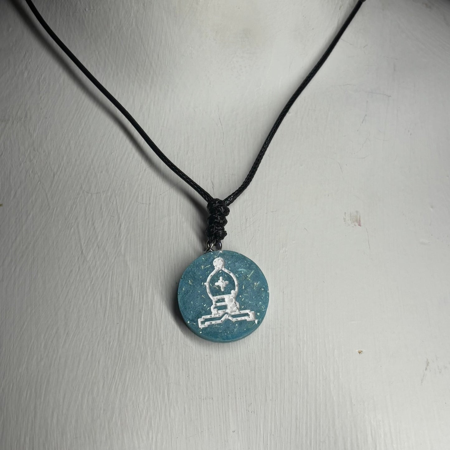 Crystal Blue Bishop - Handmade Resin Chess Necklace