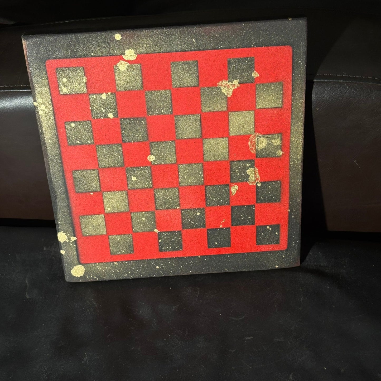 Red & Black Golden Drip - Painted Chess Board
