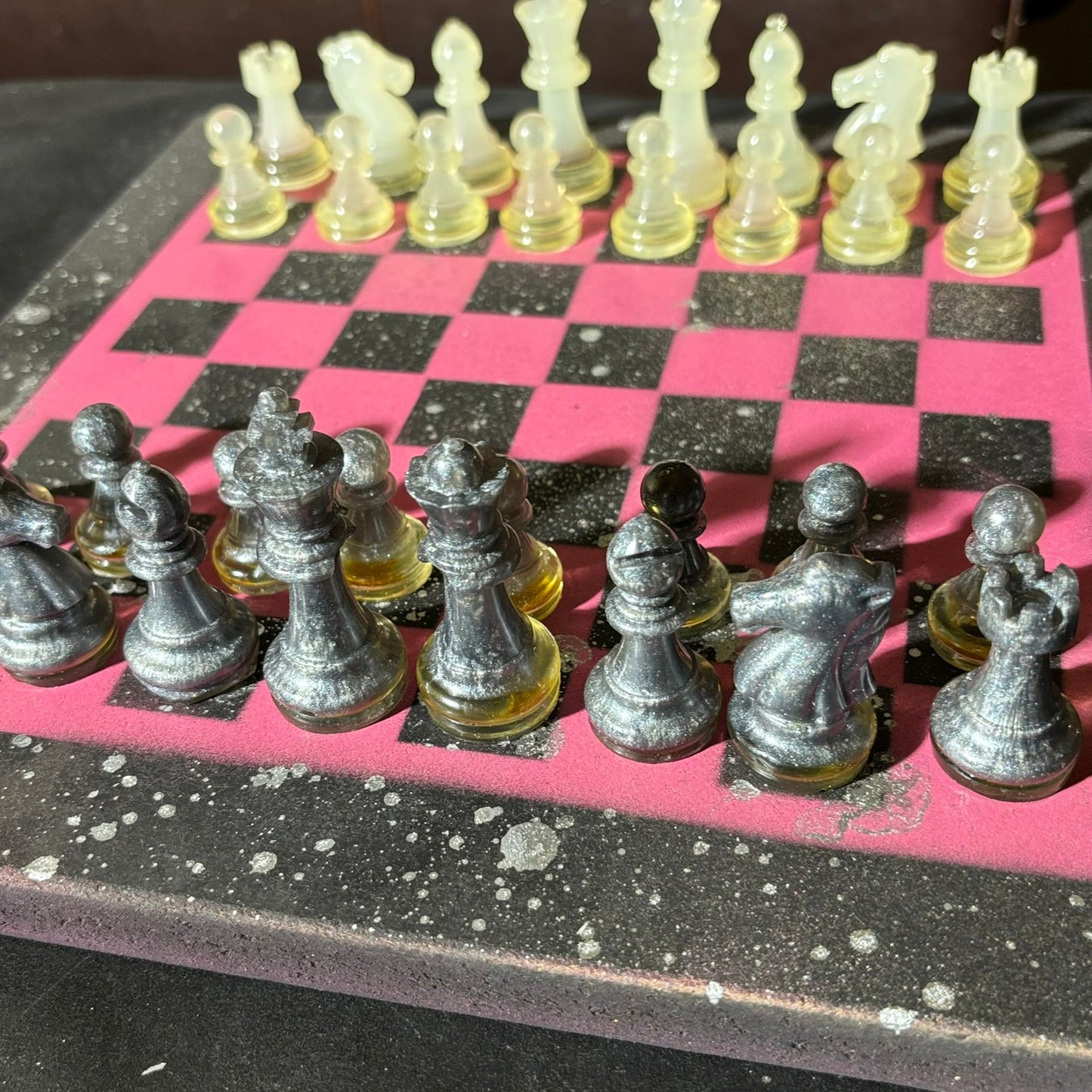 Chrome Drip Pink - Painted Chess Set
