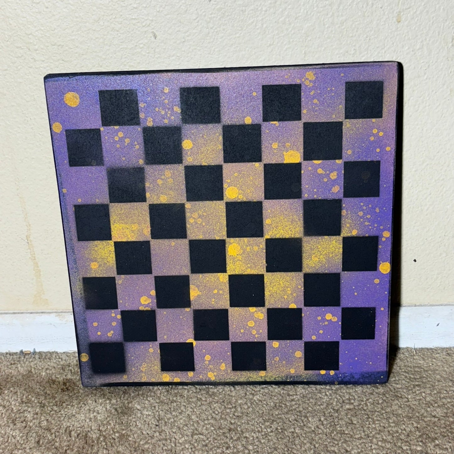 Purple Yellow Splash - Painted Chess Board