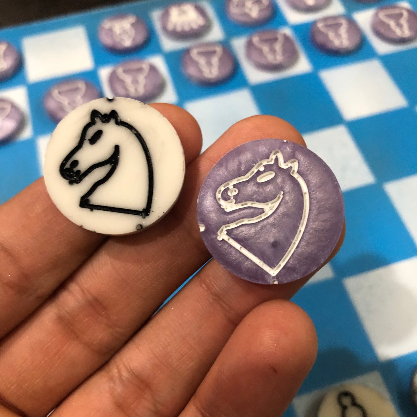 Purple/Blue & White - Painted Chess Set