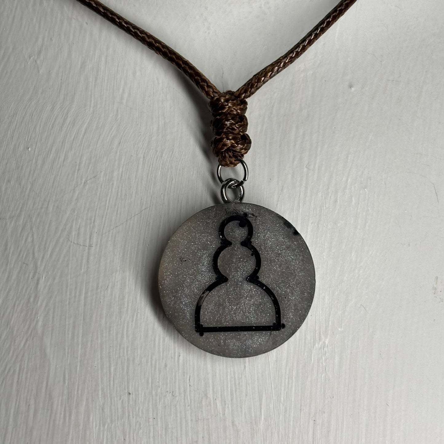 Dark Silver Pawn - Handmade Resin Chess Necklace
