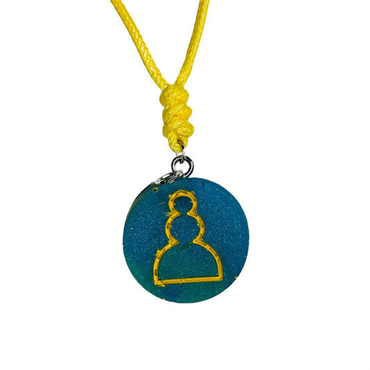 Yellow & Blue Pawn - Handmade Resin Chess Necklace