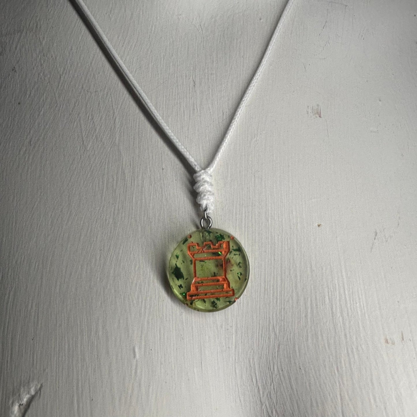 Green Orange Rook - Handmade Resin Chess Necklace