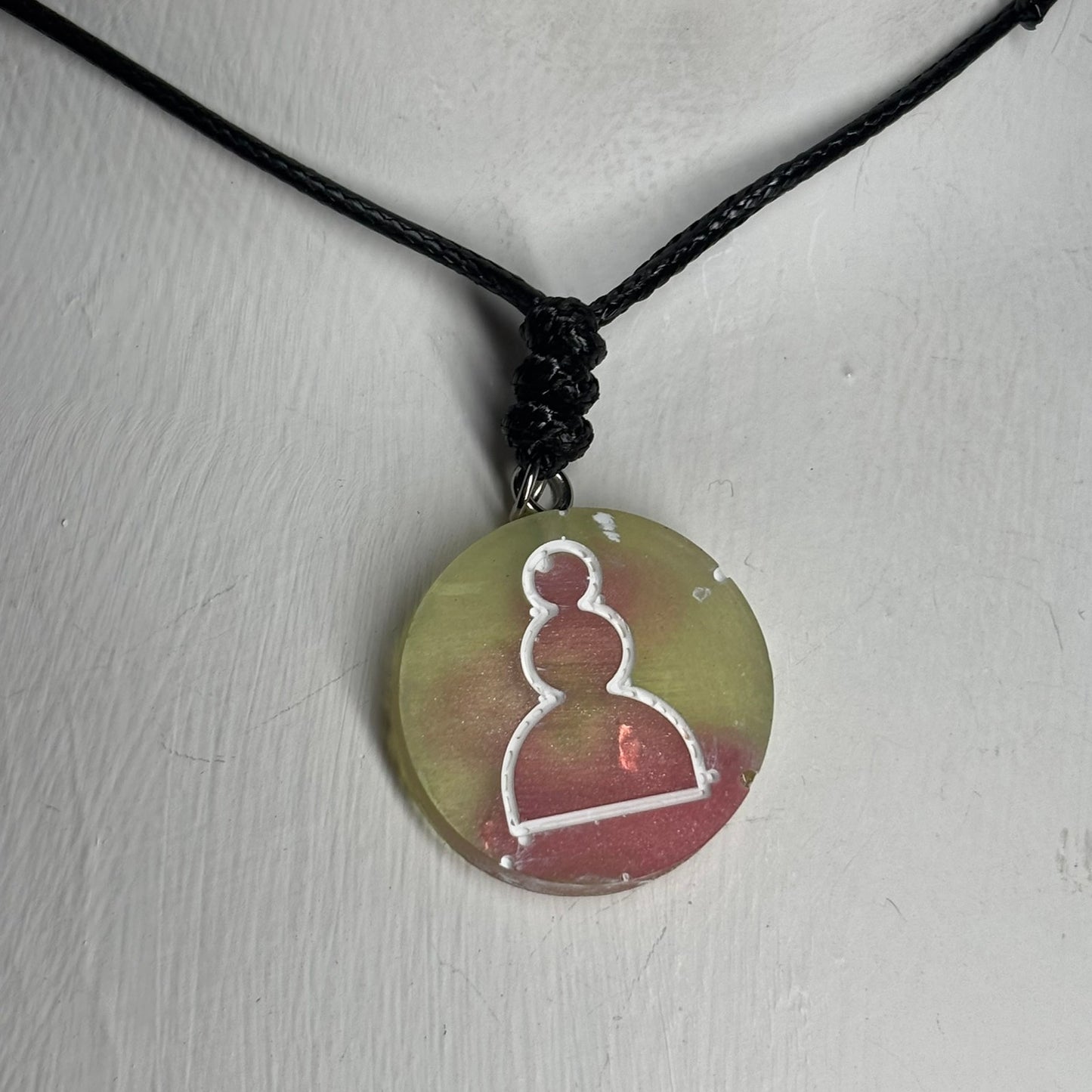 Pink Green Pawn - Handmade Resin Chess Necklace