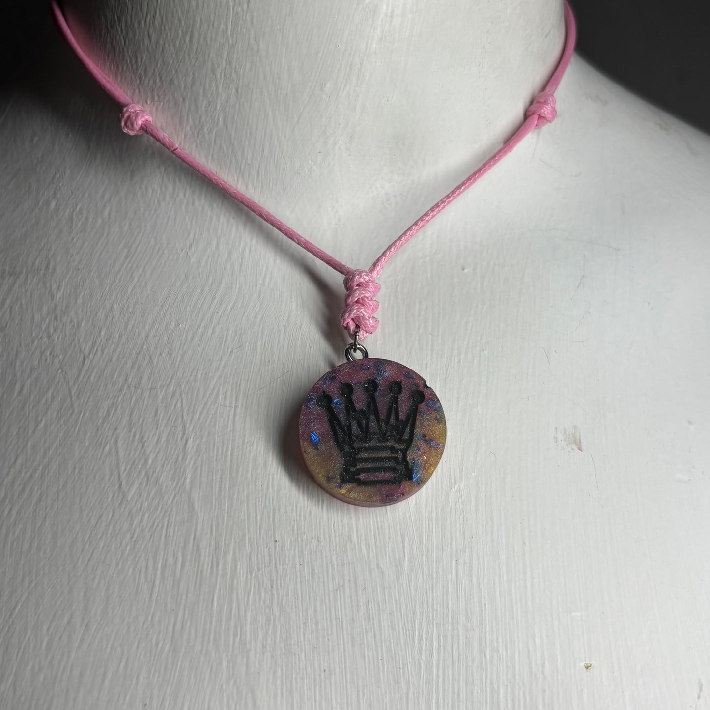 Vintage Pink Queen - Handmade Resin Chess Necklace