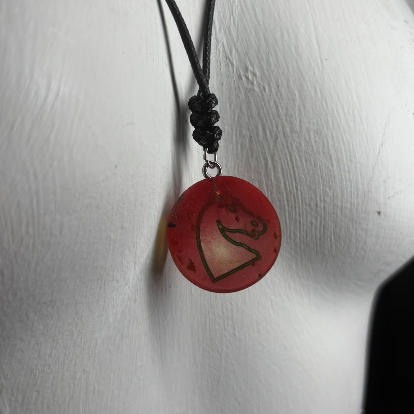 Simple Red Knight - Handmade Resin Chess Necklace
