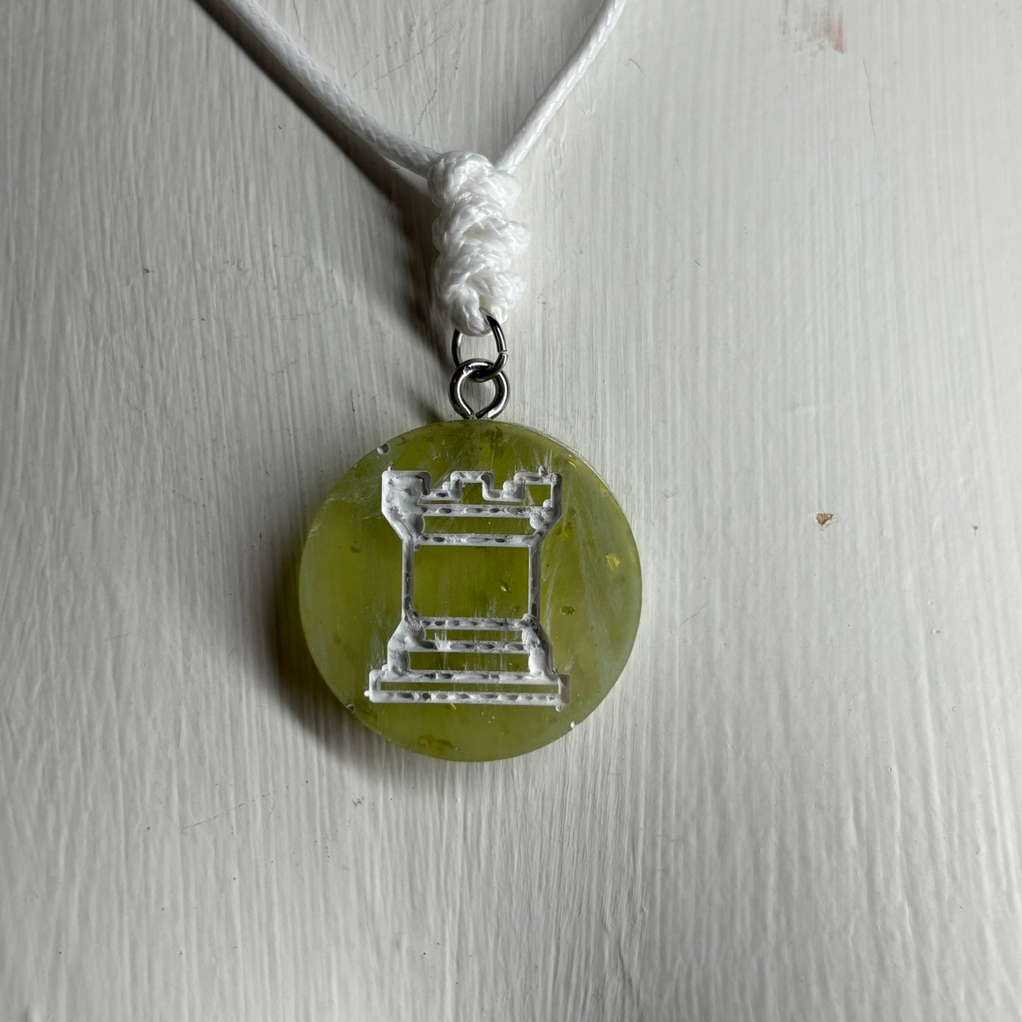 Lime Green Rook - Handmade Resin Chess Necklace
