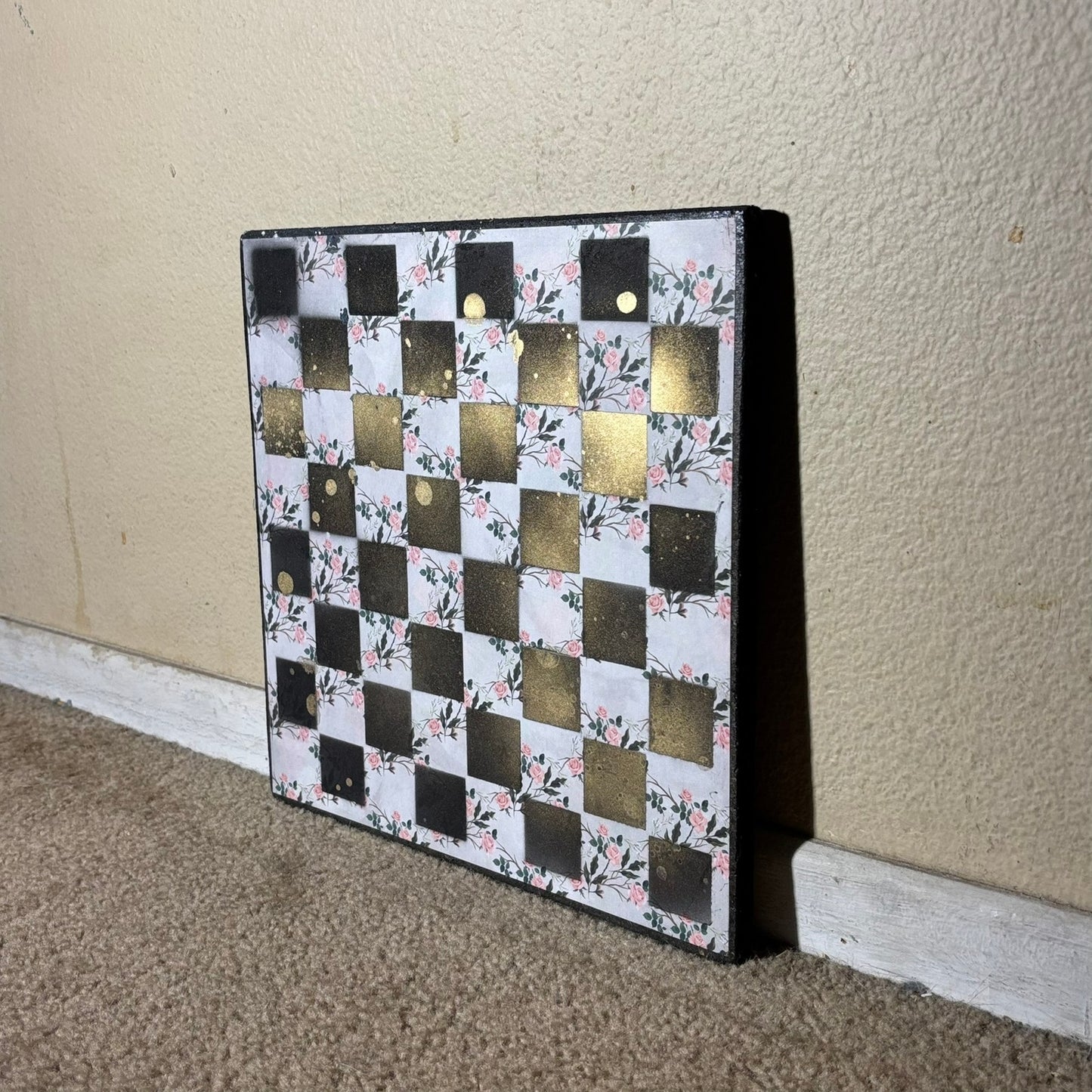 Golden Pink Flowers - Scrapbook Chess Board
