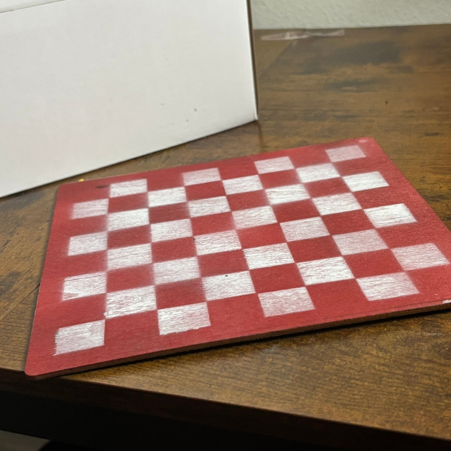 Red & White - Painted Thin Wooden Chess Board