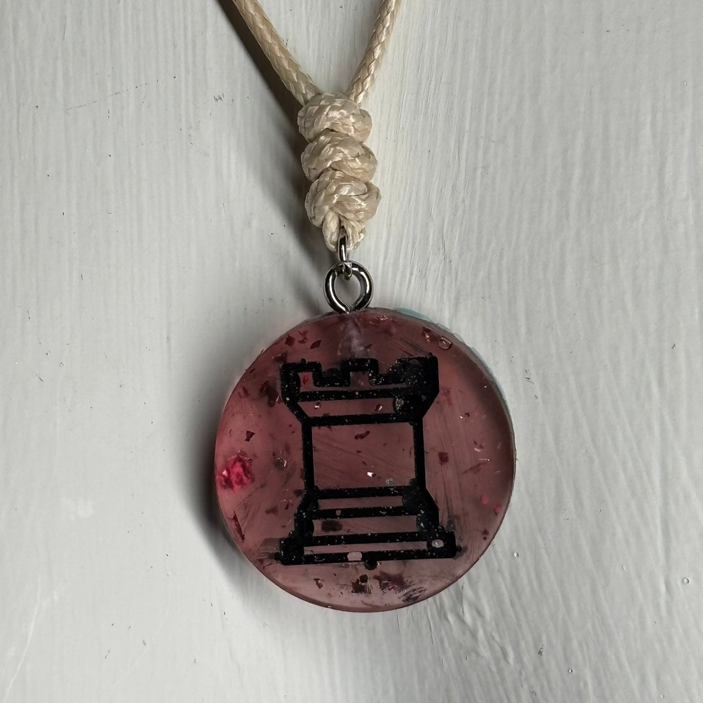 Violet Cream Rook - Handmade Resin Chess Necklace