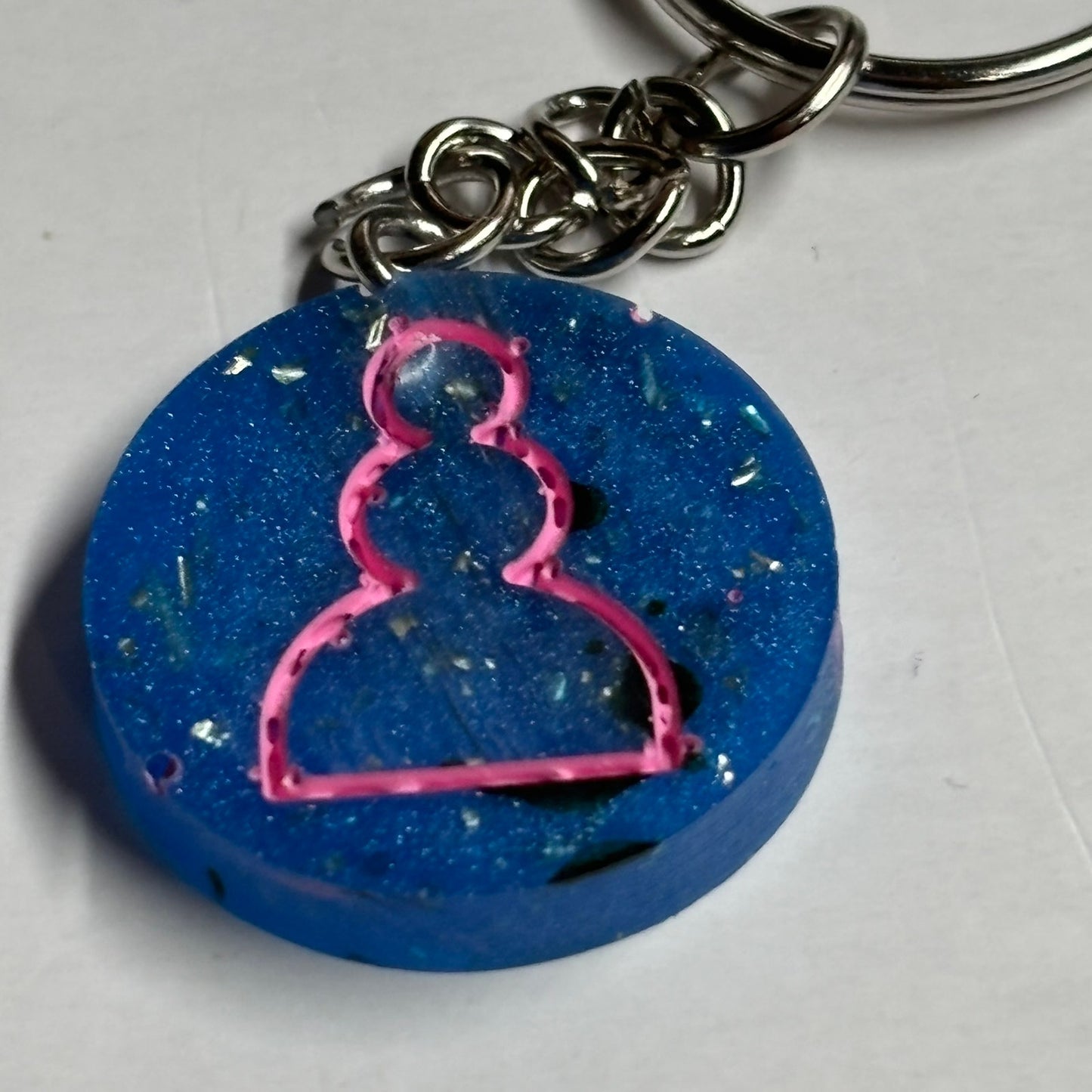 Blue Emerald Pink Lining - Handmade Resin Keychain - Flat Edition