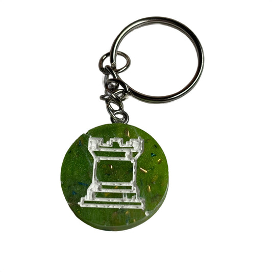 Green Confetti Rook - Handmade Resin Keychain - Flat Edition
