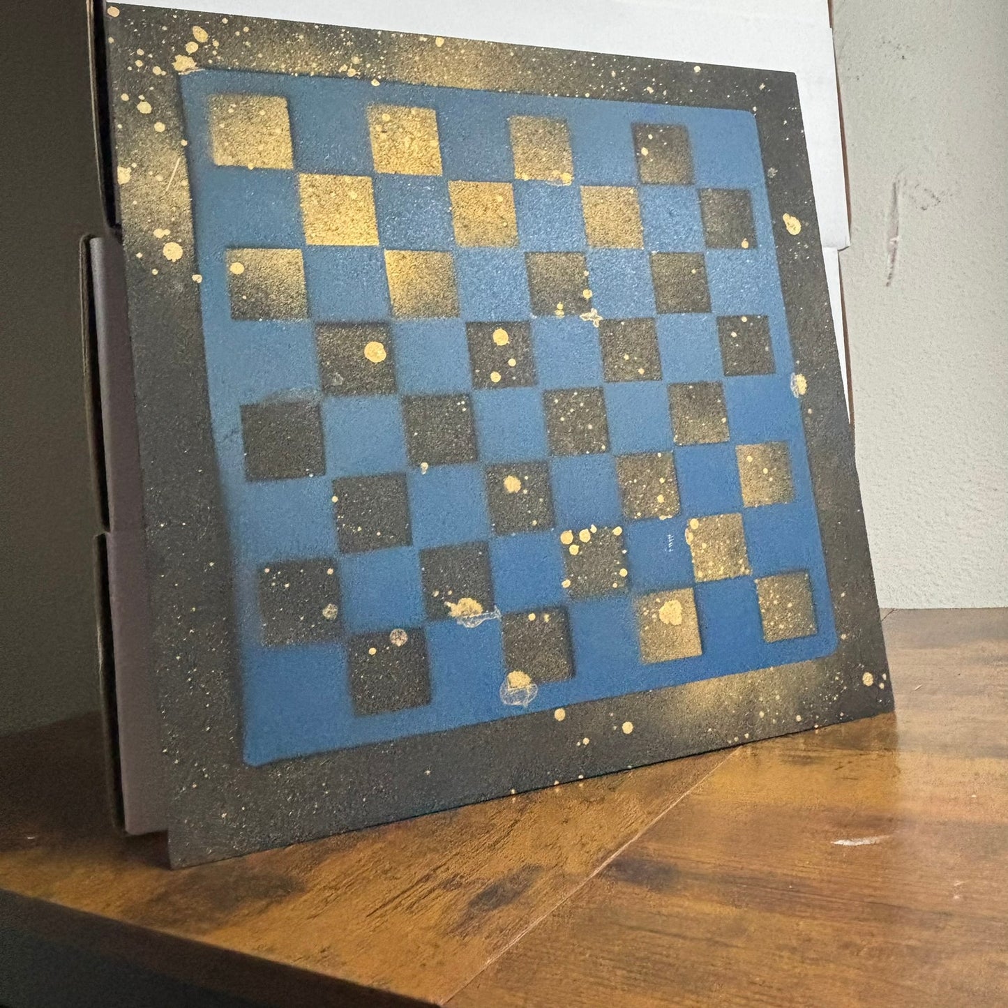 Golden Navy Blue - Painted Chess Board