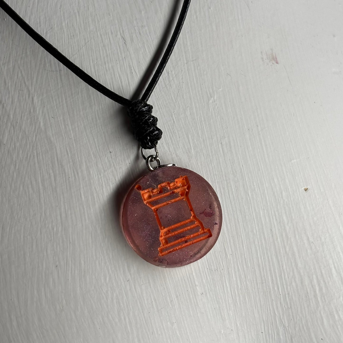 Orange Print Rook - Handmade Resin Chess Necklace