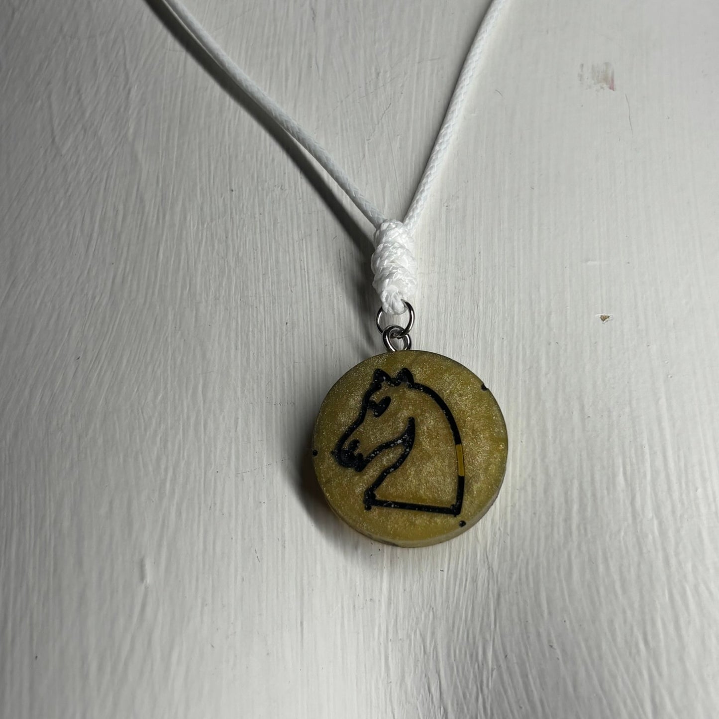 Cream Yellow Knight - Handmade Resin Chess Necklace