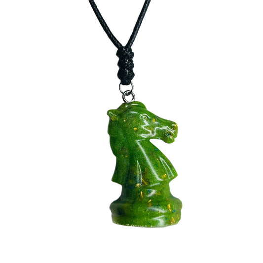 Crystal Green Knight - Handmade Resin Chess Necklace