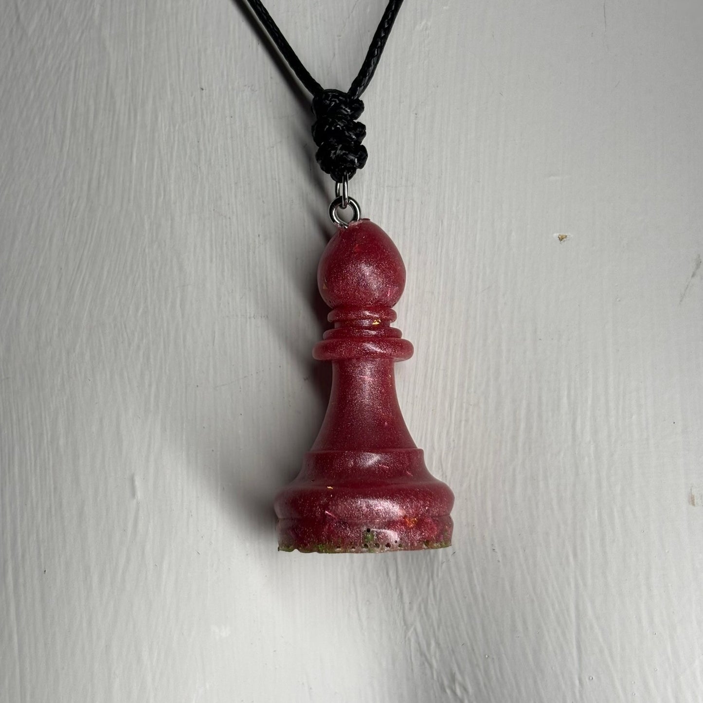 Pretty Pink Bishop - Handmade Resin Chess Necklace