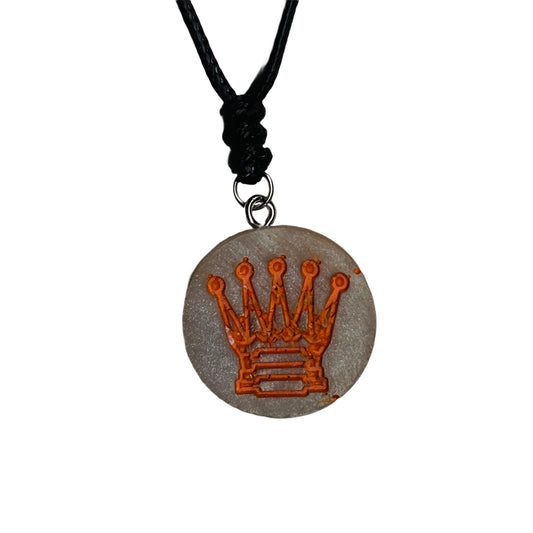 Silvery Gray Orange Queen - Handmade Resin Chess Necklace