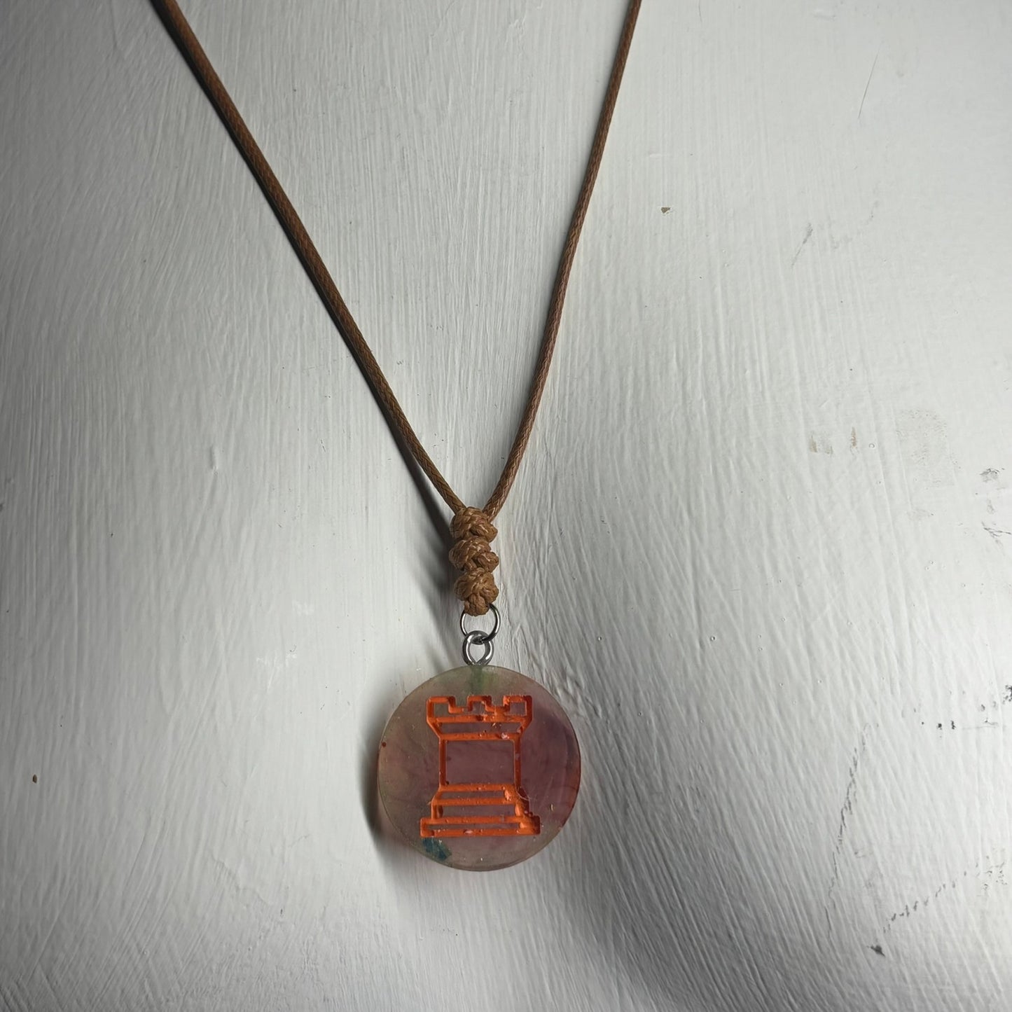 Vintage Rust Rook - Handmade Resin Chess Necklace