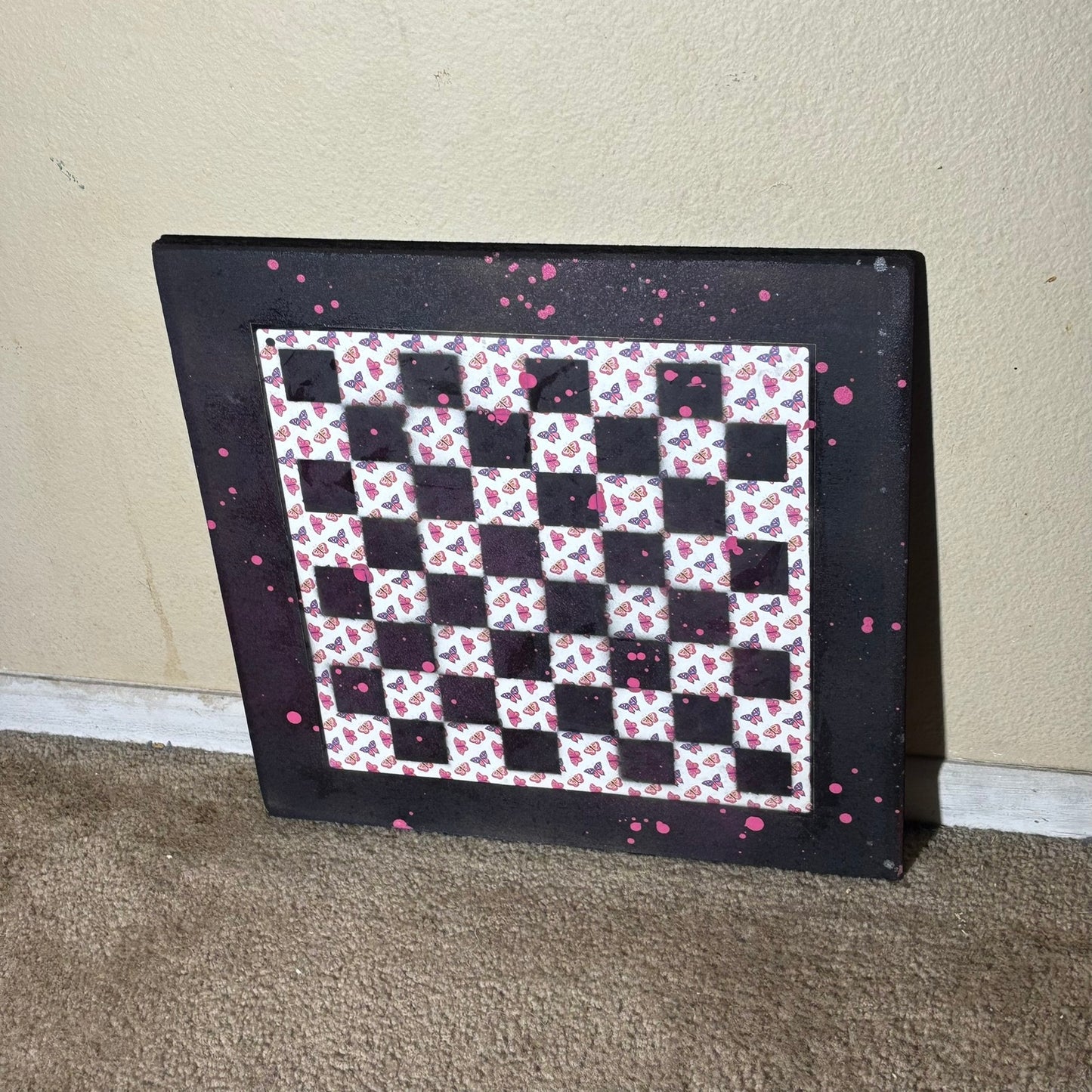 Pink Colorful Butterflies - Large Scrapbook Chess Board
