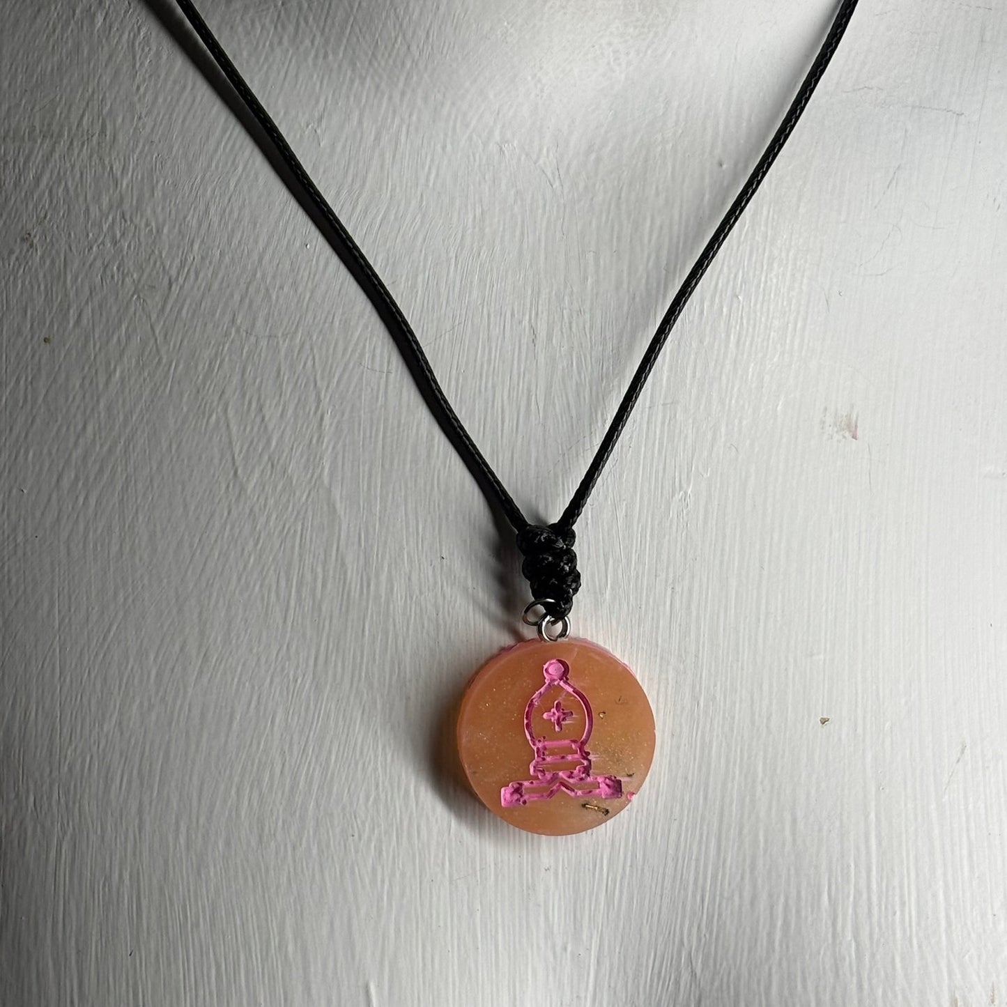 Pink Cream Bishop - Handmade Resin Chess Necklace
