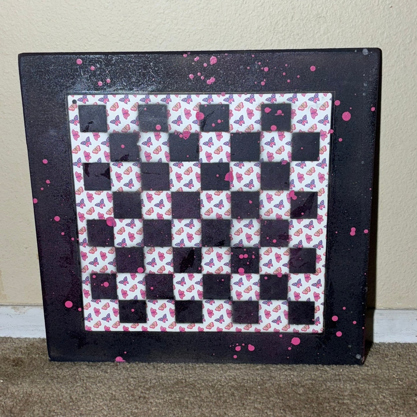 Pink Colorful Butterflies - Large Scrapbook Chess Board