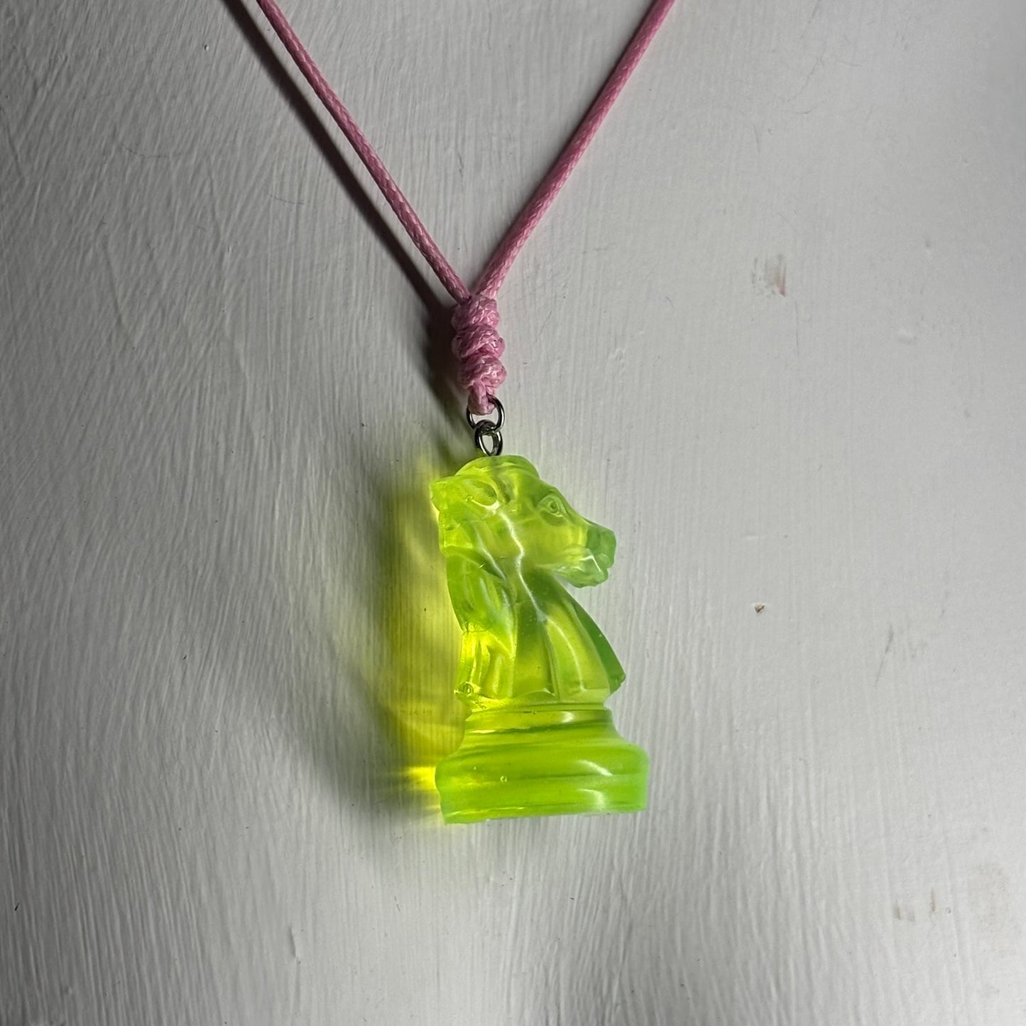 Neon Green Knight - Handmade Resin Chess Necklace