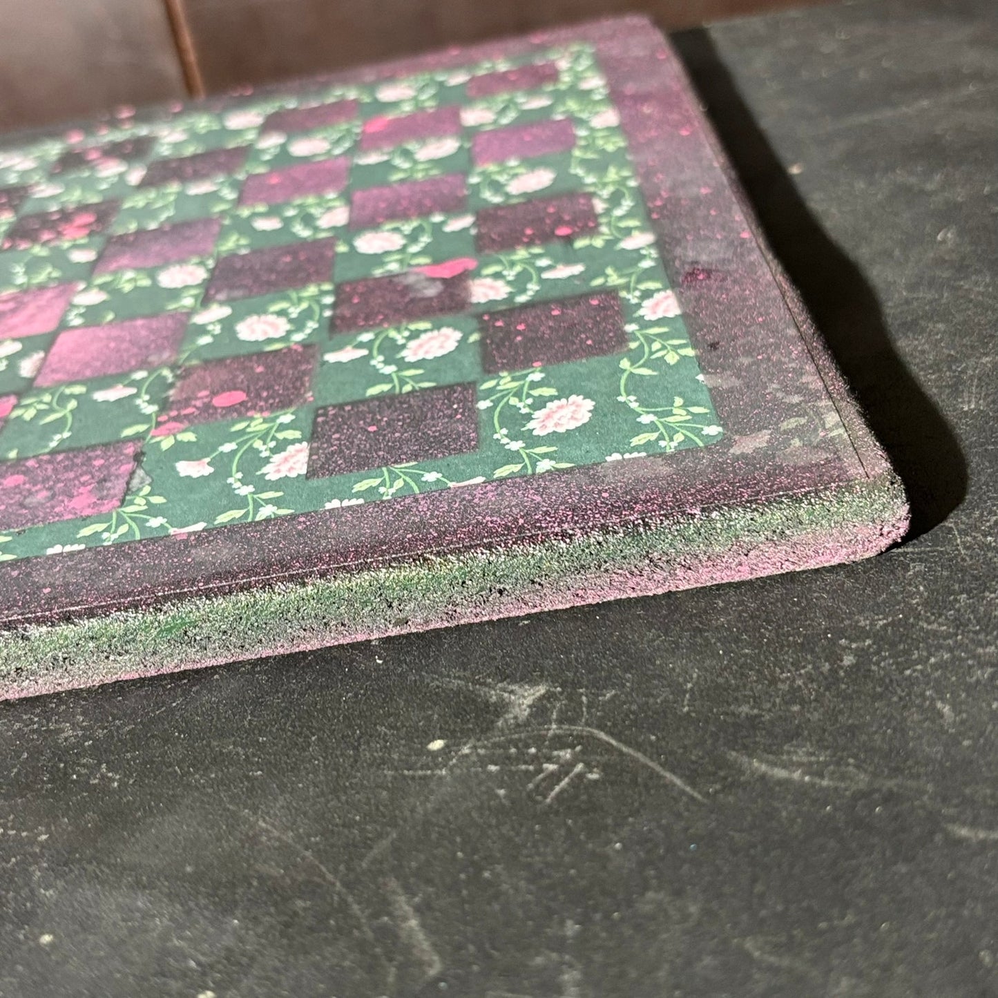 Splattered Pink Green - Scrapbook Chess Board