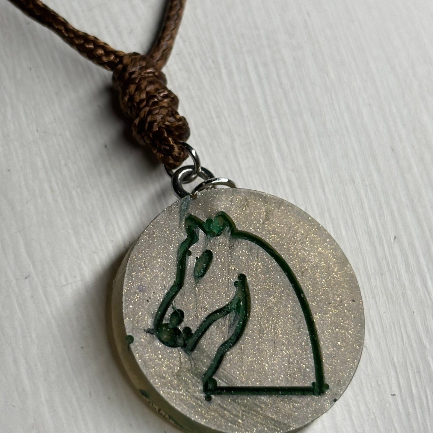 Brown Vintage Knight - Handmade Resin Chess Necklace