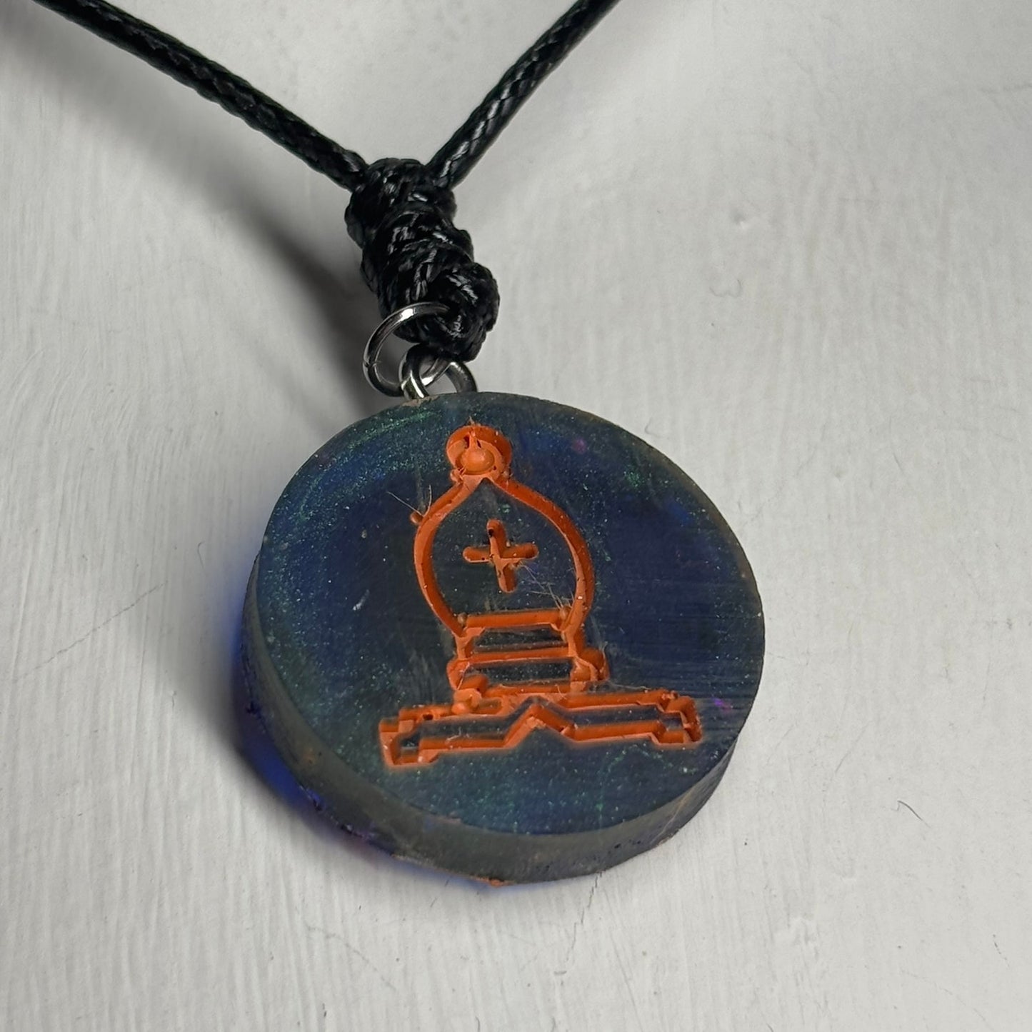 Orange Print Bishop - Handmade Resin Chess Necklace