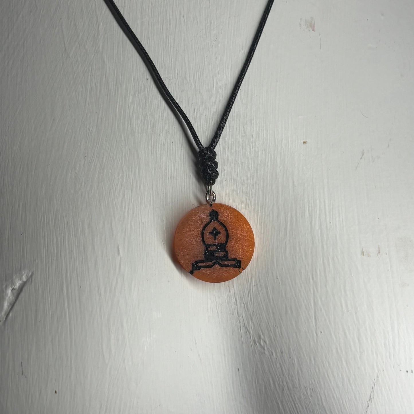 Orange Bishop - Handmade Resin Chess Necklace