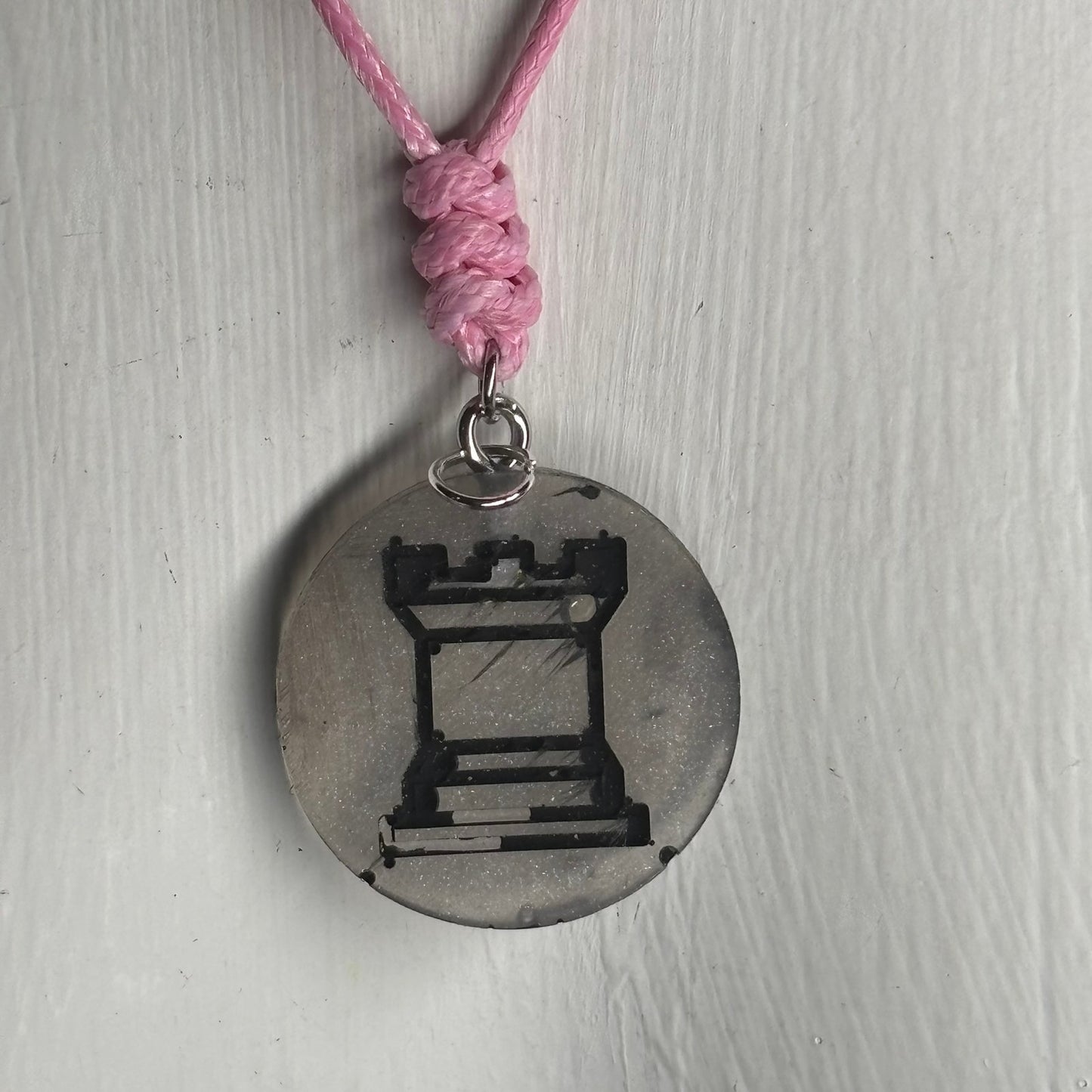 Silver Rook - Handmade Resin Chess Necklace