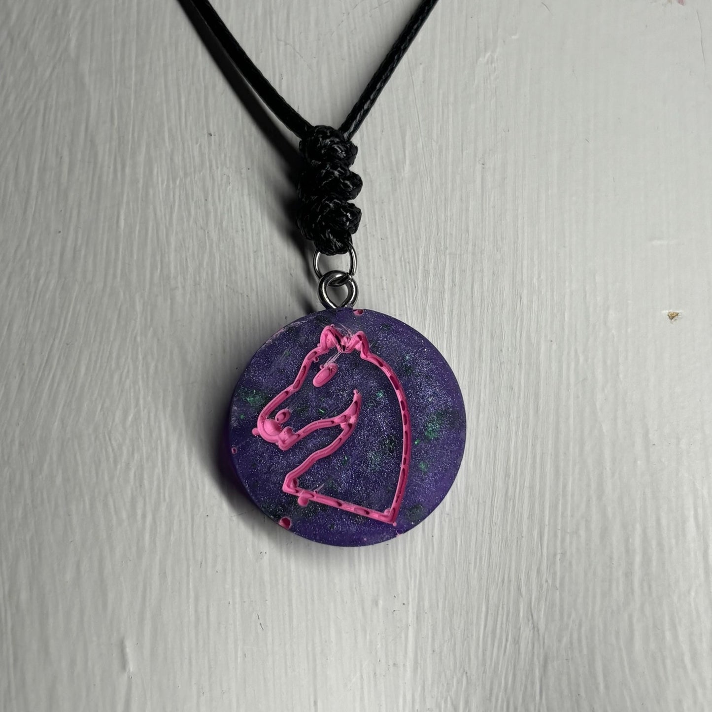 Purple Pink Knight - Handmade Resin Chess Necklace